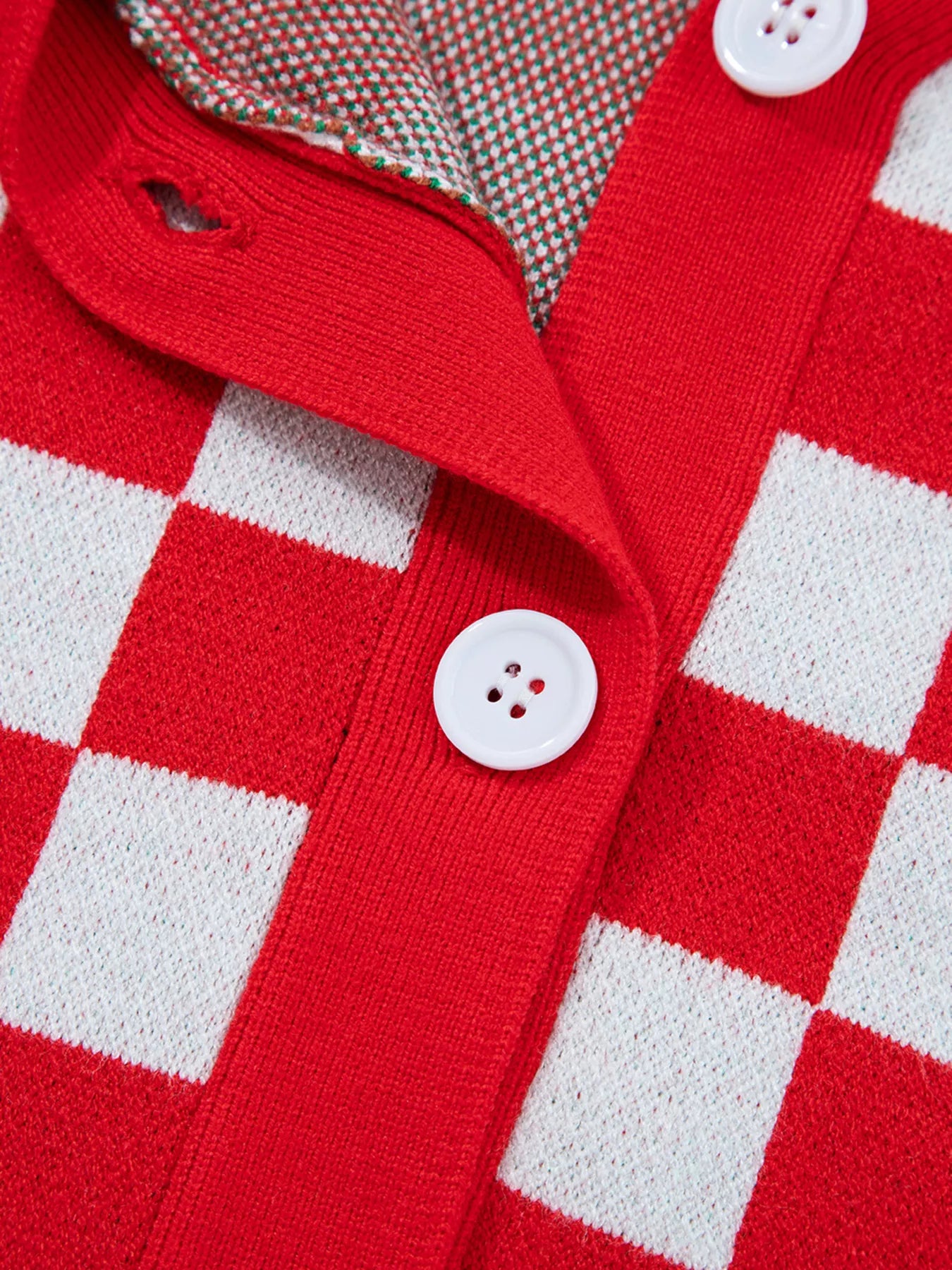 Christmas Tree Pattern Checkered Button V Neck Cardigan OutfitFlow