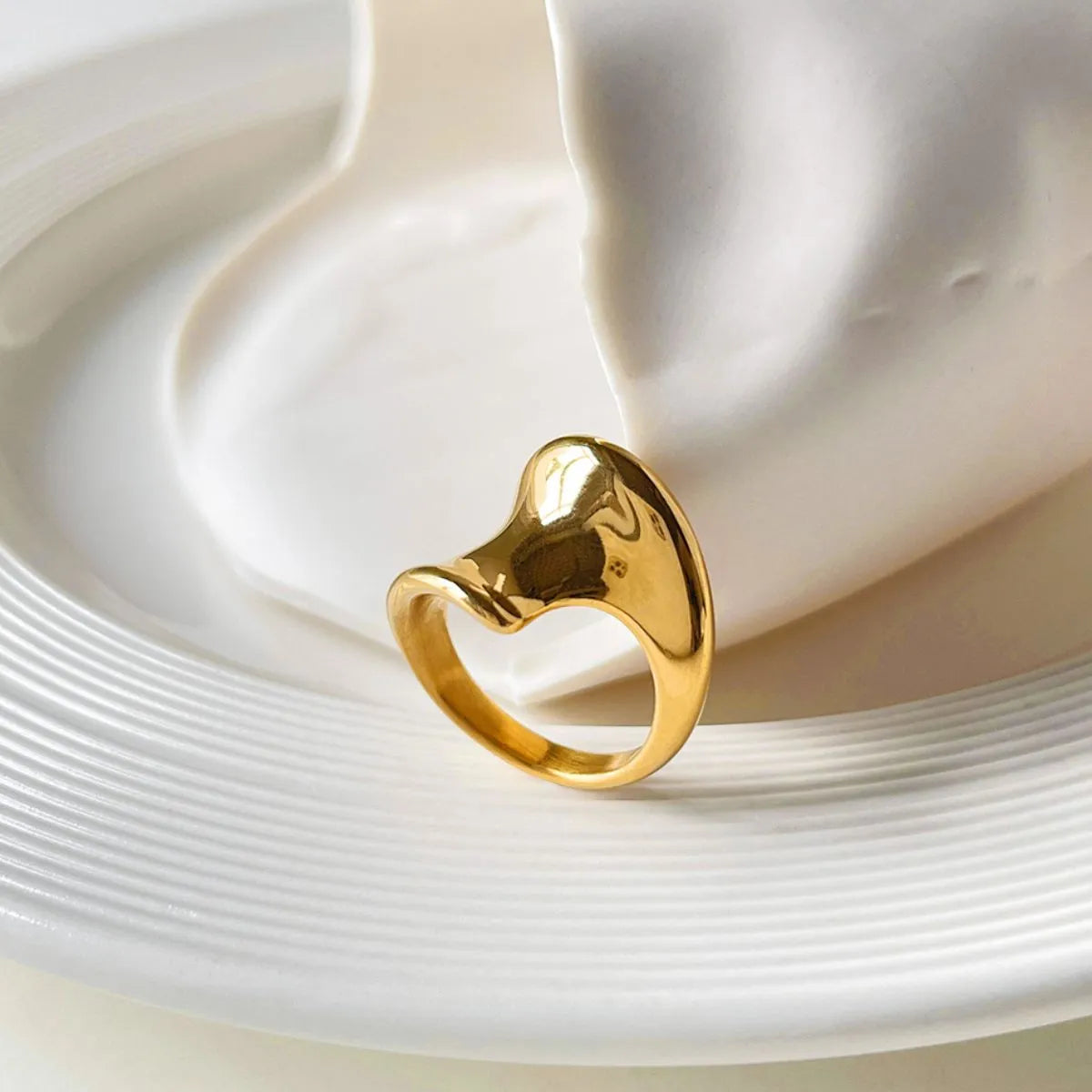 18K Gold-Plated Twisted Wave Statement Ring OutfitFlow