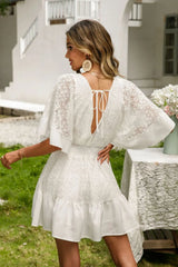 Lace Cutout Surplice Half Sleeve Dress OutfitFlow