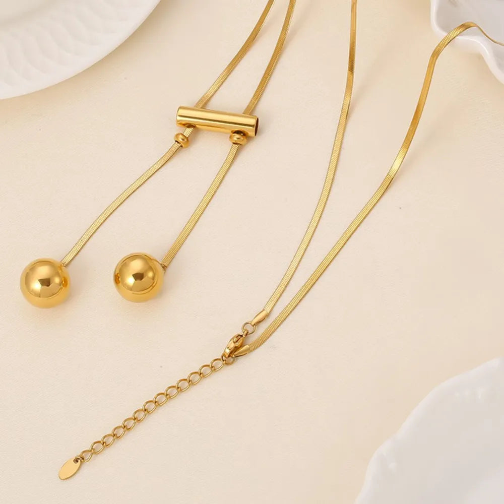 18K Gold-Plated Titanium Steel Hollow Bead Necklace OutfitFlow