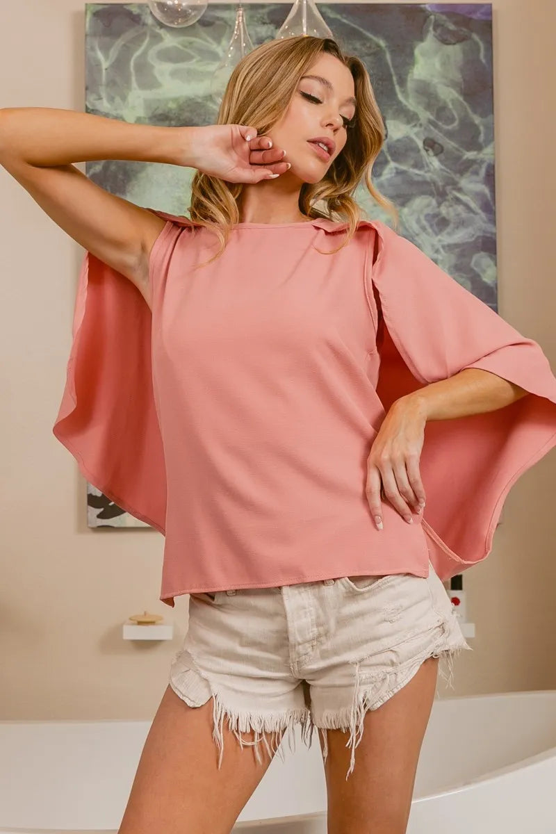BiBi Woven Top With Fold Over Back Detail OutfitFlow