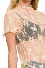 Zenana Lace See-through Layering Short Sleeve Top OutfitFlow