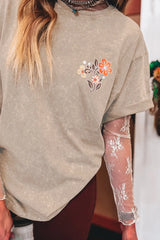 Mineral Wash Floral Steer Head Printed Back Western Fashion Tee OutfitFlow