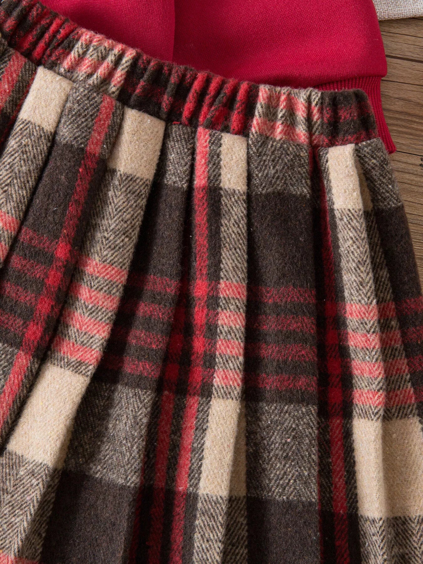 Children's Christmas Reindeer Sweatshirt & Plaid Skirt Set OutfitFlow