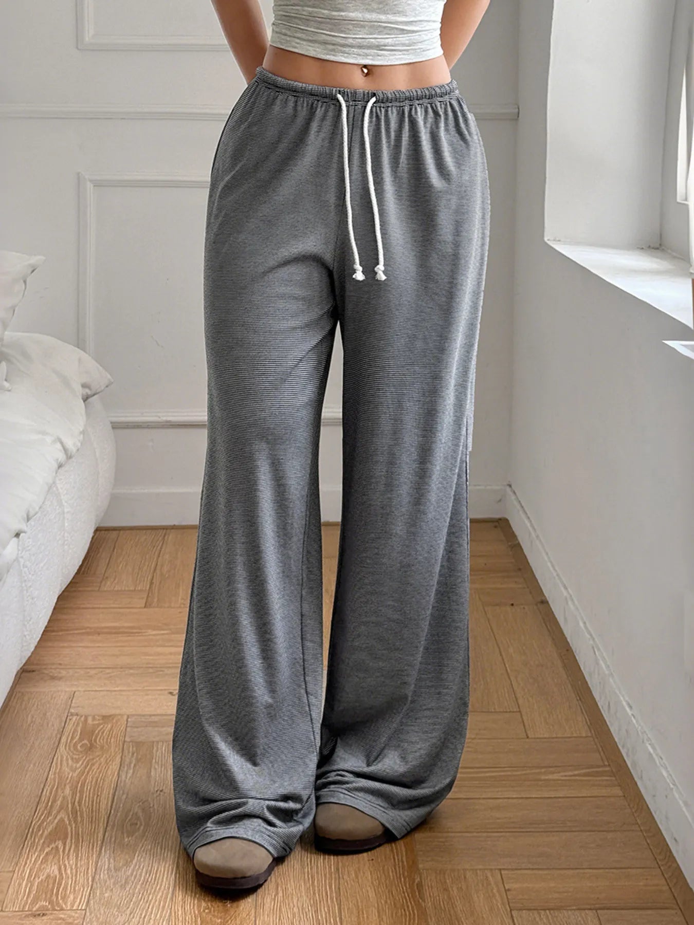Drawstring Wide Leg Pants OutfitFlow