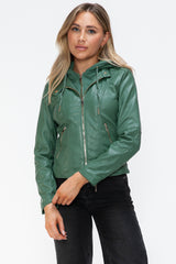 Outfit Flow - Snobbish Faux Leather Zip Up Drawstring Hooded Jacket