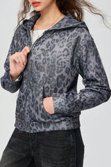 Outfit Flow - Pocketed Leopard Zip Up Hooded Jacket