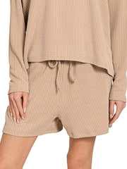 Zenana Corded Rib Long Sleeve Tee and Shorts Set Trendsi