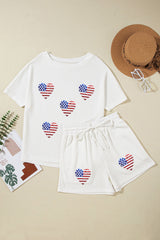 Outfit Flow - US Flag Round Neck Top and Shorts Set