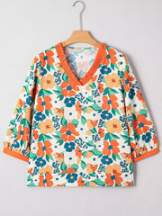 Frilled V Neck Floral Print Blouse OutfitFlow