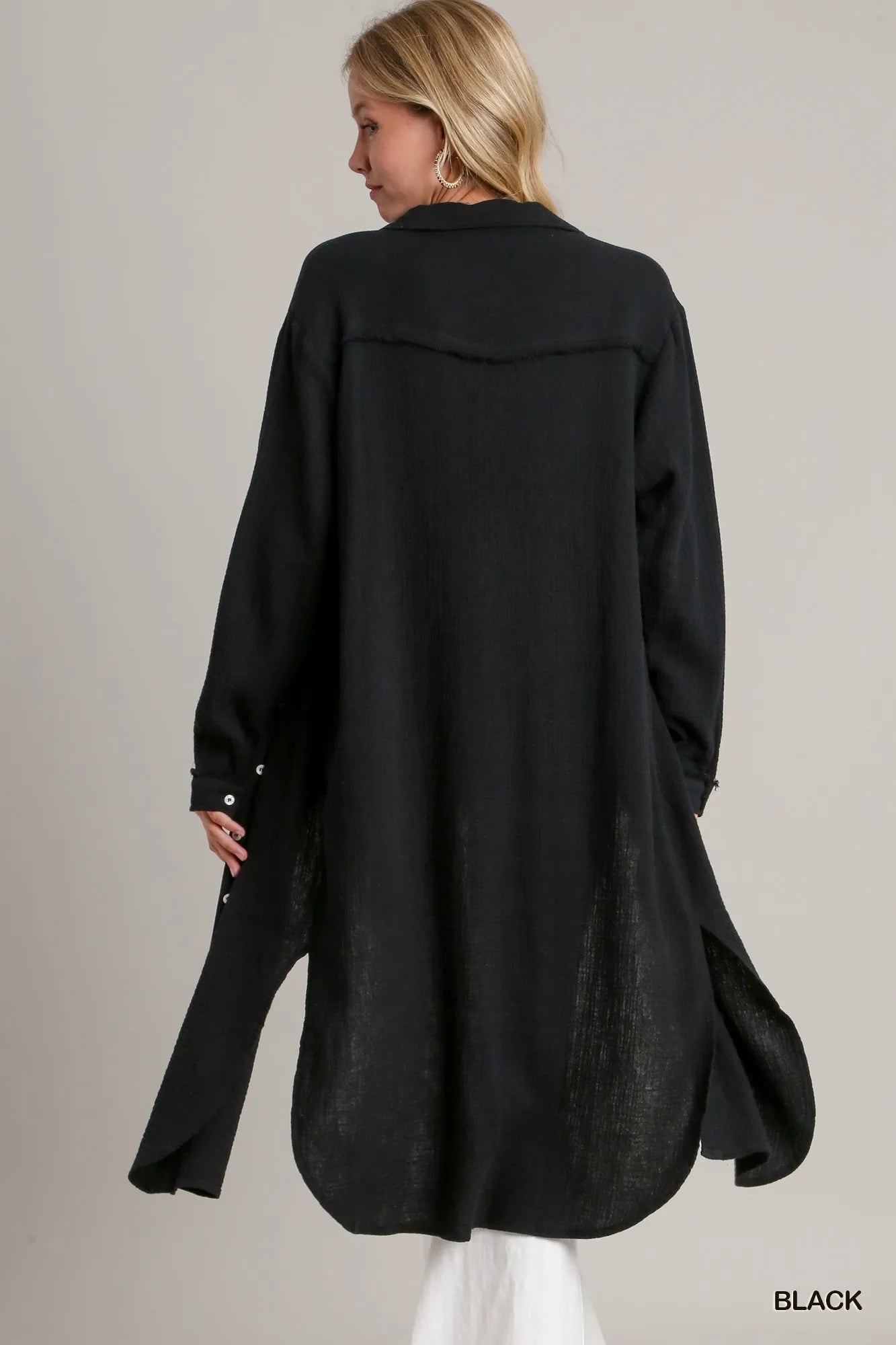 Umgee Cotton Gauze Button Down Shirt Dress Trendsi