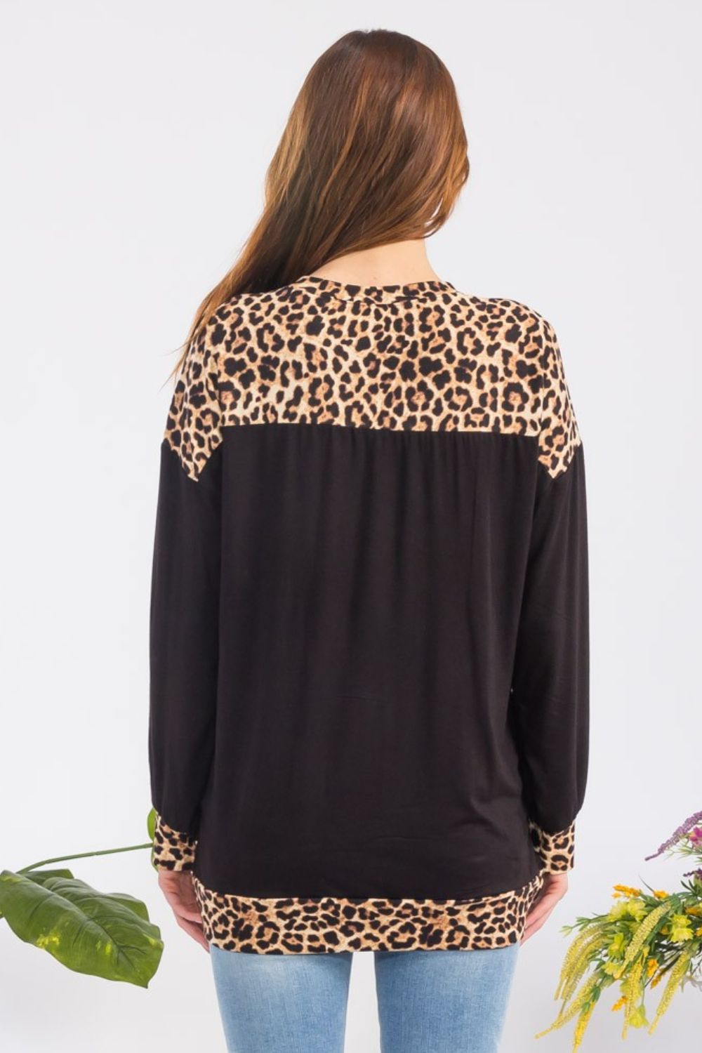 Outfit Flow - Celeste Full Size Leopard Round Neck Dropped Shoulder T-Shirt