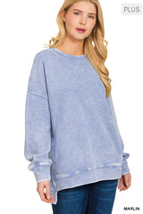 Zenana Full Size Acid Washed Double Ribbed Hi-low Sweatshirt Plus Size OutfitFlow