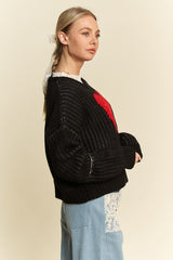 Outfit Flow - Davi & Dani Contrast Heart Dropped Shoulder Sweater