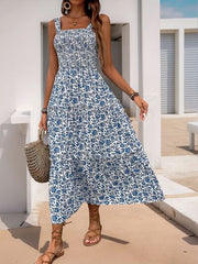 Perfee Frill Printed Square Neck Midi Cami Dress OutfitFlow