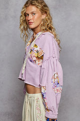 POL Raw Hem Floral Print Cropped Hooded Jacket OutfitFlow