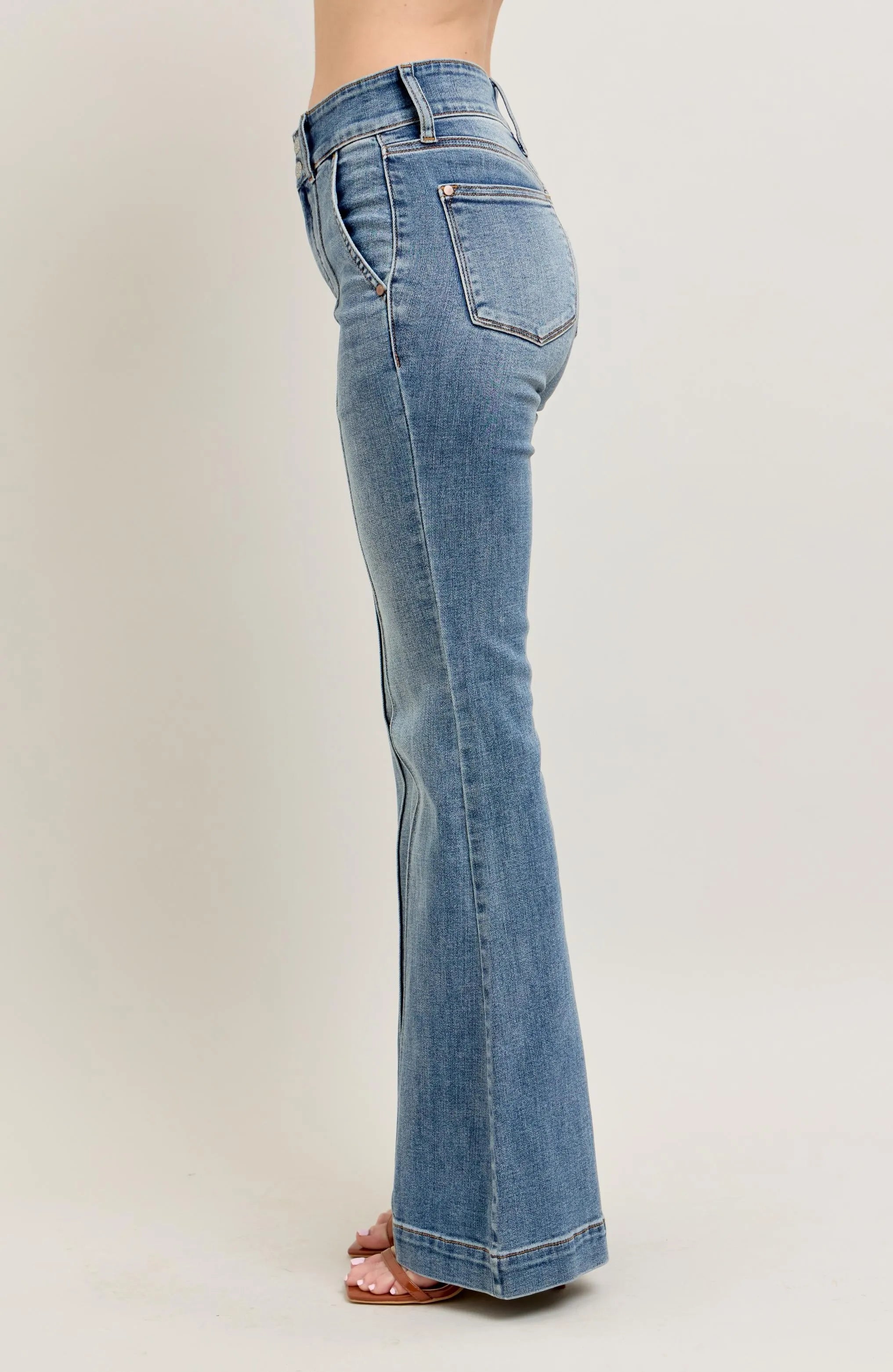 Judy Blue Full Size High-Waist Flare Denim Jeans with Front Seam Detail Plus Size OutfitFlow