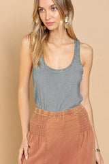 POL Ribbed Tank Top with Metallic Stud Detail Gray OutfitFlow