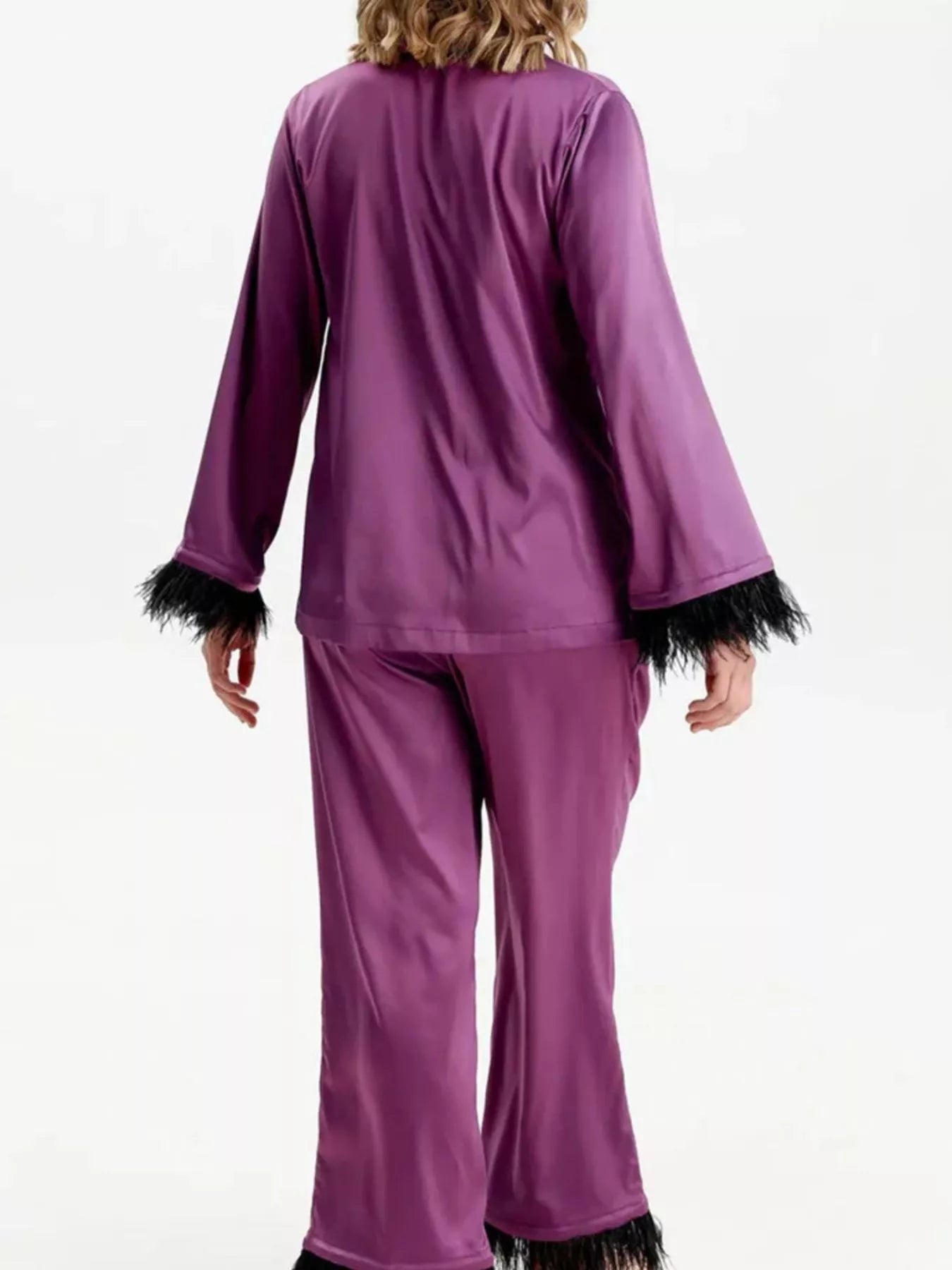 Silky Button Up Top and Pants Lounge Set OutfitFlow