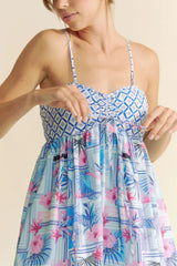 Davi & Dani Tropical Floral Geo Print Tie Back Tube Top Romper OutfitFlow