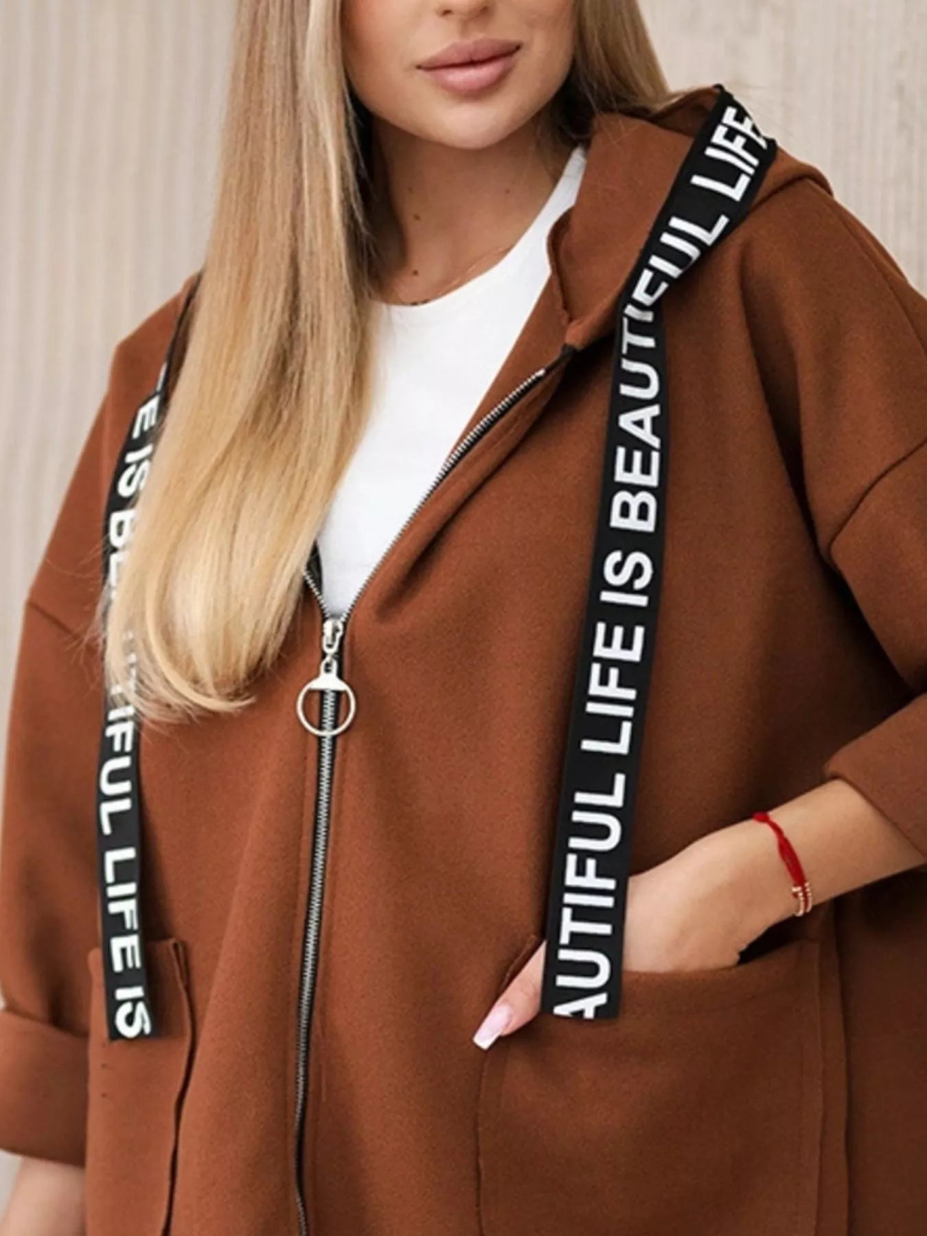 Full Size Hooded Zip-Up Longline Outerwear Plus Size Trendsi