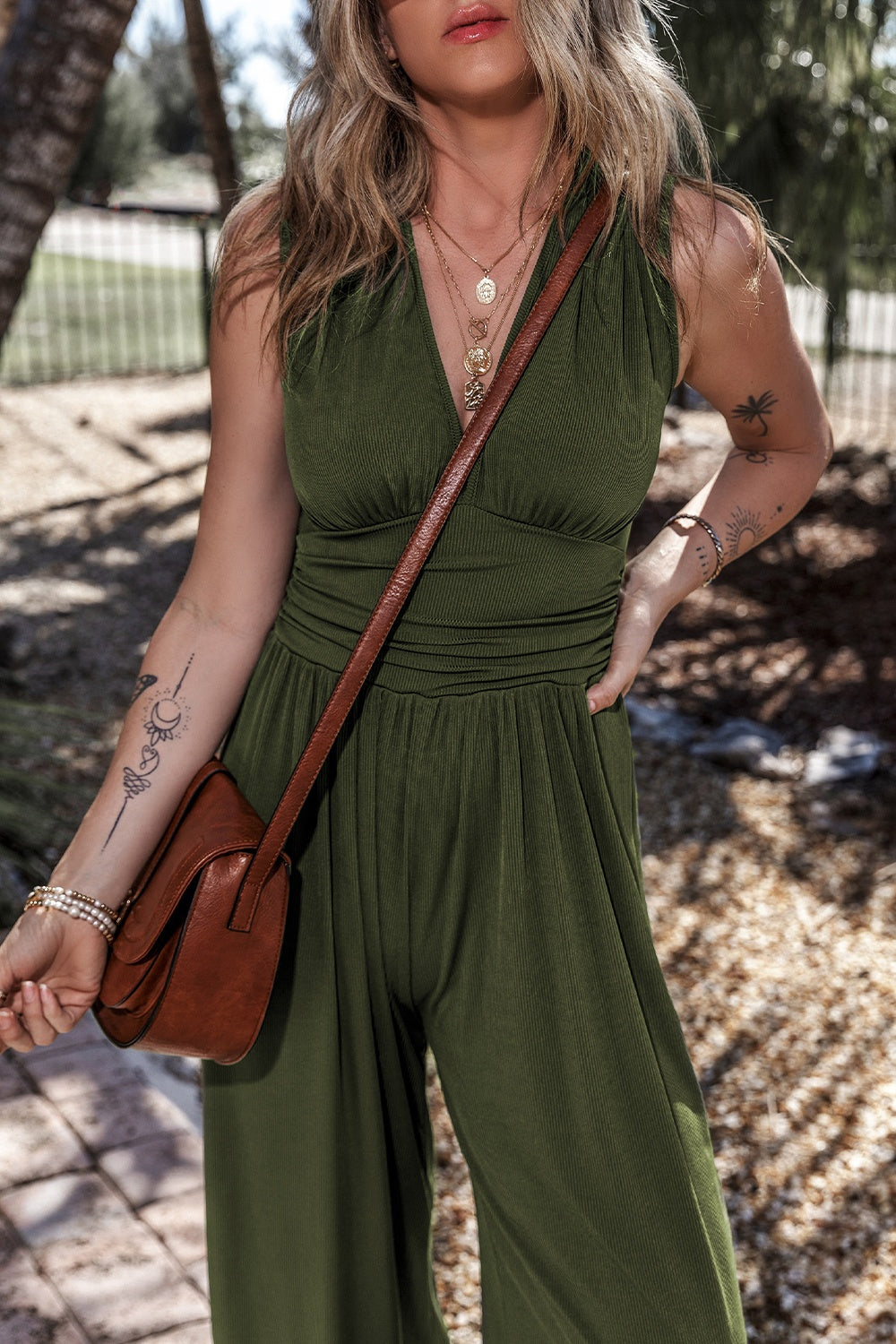 Outfit Flow - V-Neck Sleeveless Wide Leg Jumpsuit