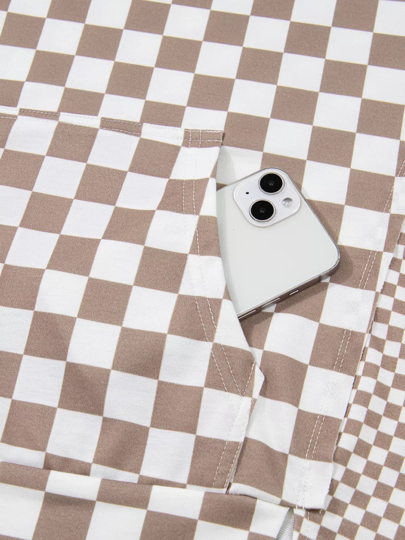 Checkered Pattern Oversized Drawstring Hoodie OutfitFlow