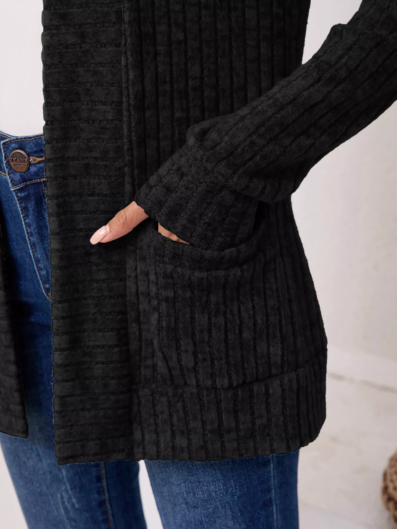 Casual Knit Open Front Cardigan Blue OutfitFlow