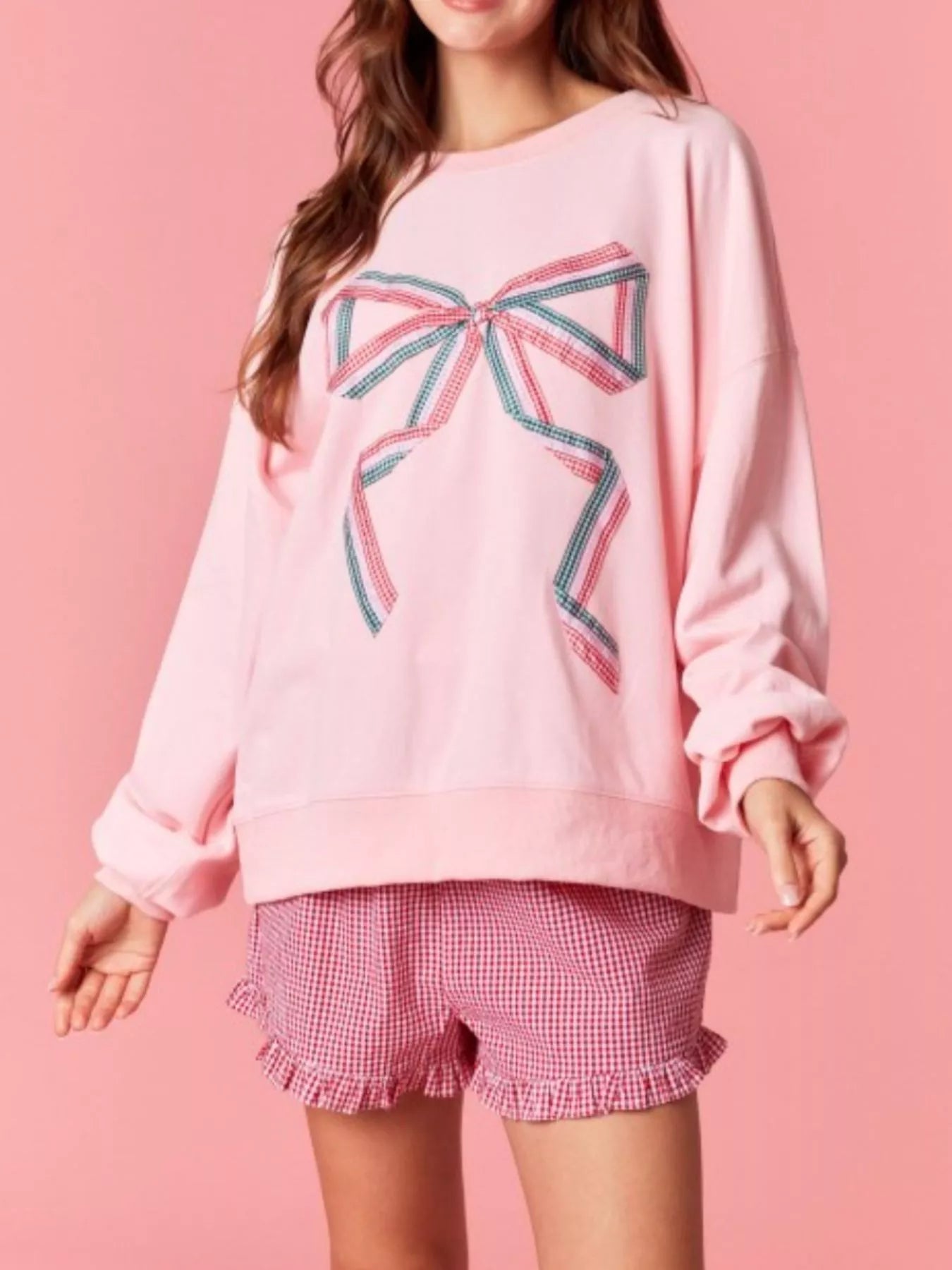 Bow Crew Neck Sweatshirt OutfitFlow