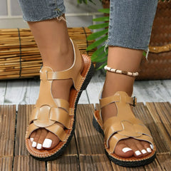 Open Toe Flats Sandals Khaki OutfitFlow