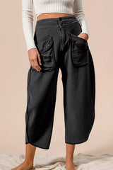 BiBi Washed Terry Pants with Pockets BLACK CHARCOAL OutfitFlow