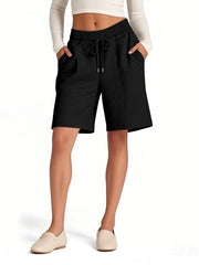 Drawstring Shorts with Pockets Black OutfitFlow
