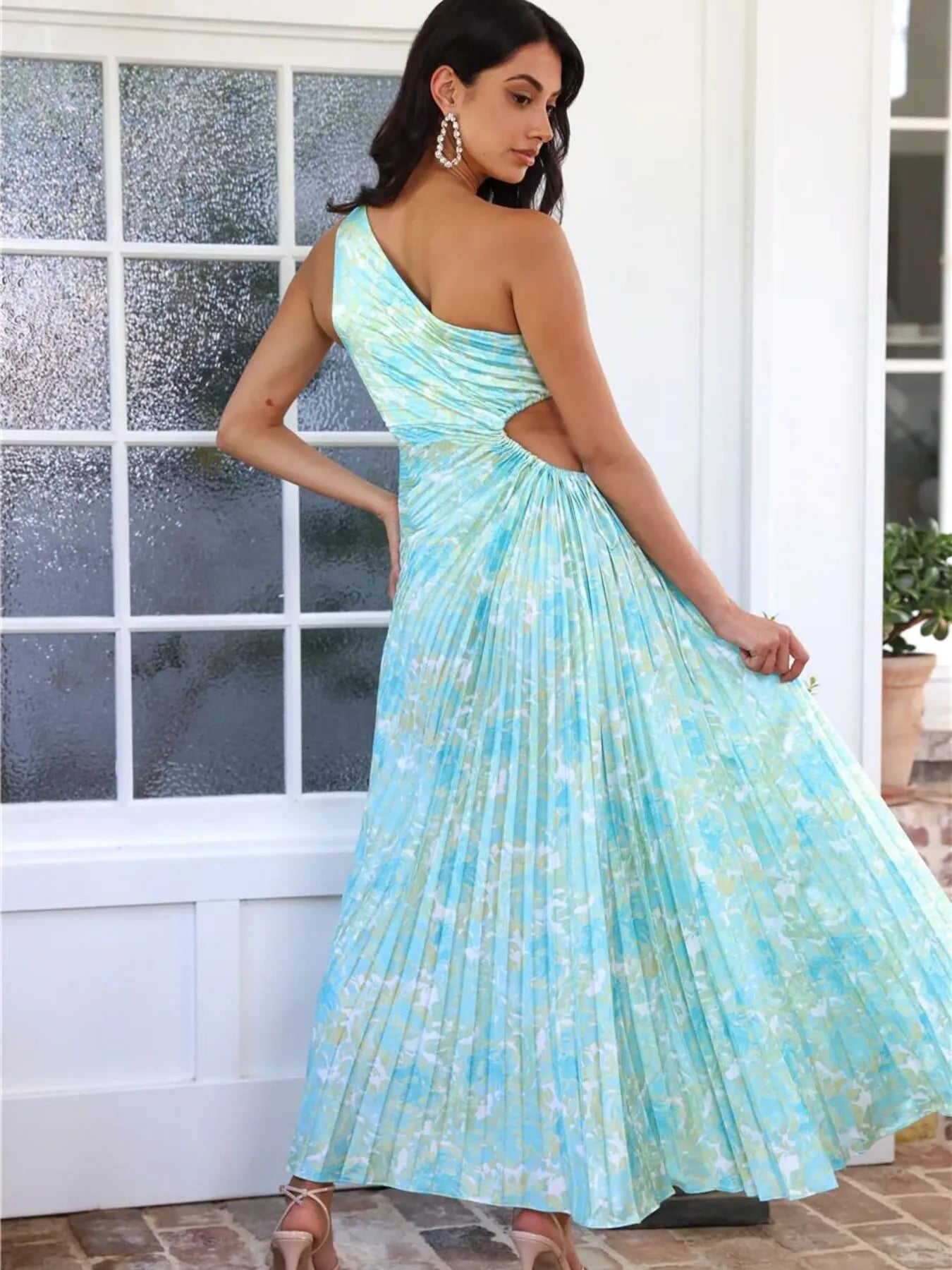Full Size Single Shoulder Pleated Midi Dress Plus Size OutfitFlow