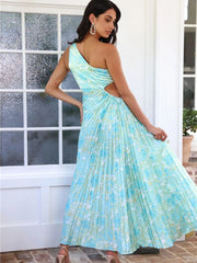 Full Size Single Shoulder Pleated Midi Dress Plus Size OutfitFlow