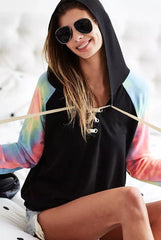 BiBi French Terry Lace Up Hoodie With Tie Dye Sleeves Trendsi