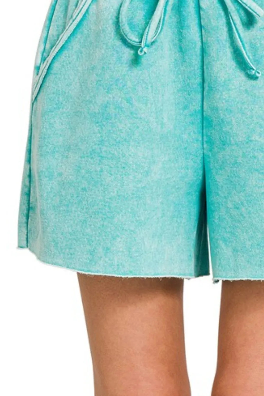 Zenana Acid Wash Fleece Drawstring Shorts With Pockets OutfitFlow