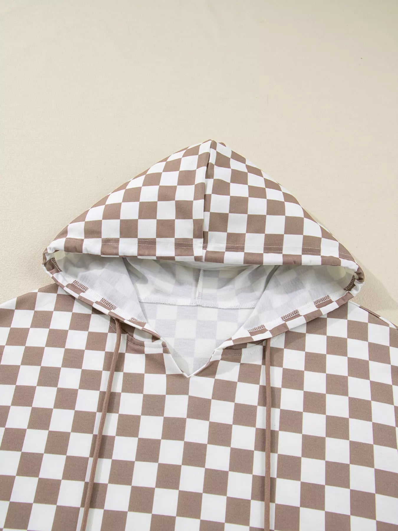 Checkered Pattern Oversized Drawstring Hoodie OutfitFlow