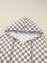 Checkered Pattern Oversized Drawstring Hoodie OutfitFlow