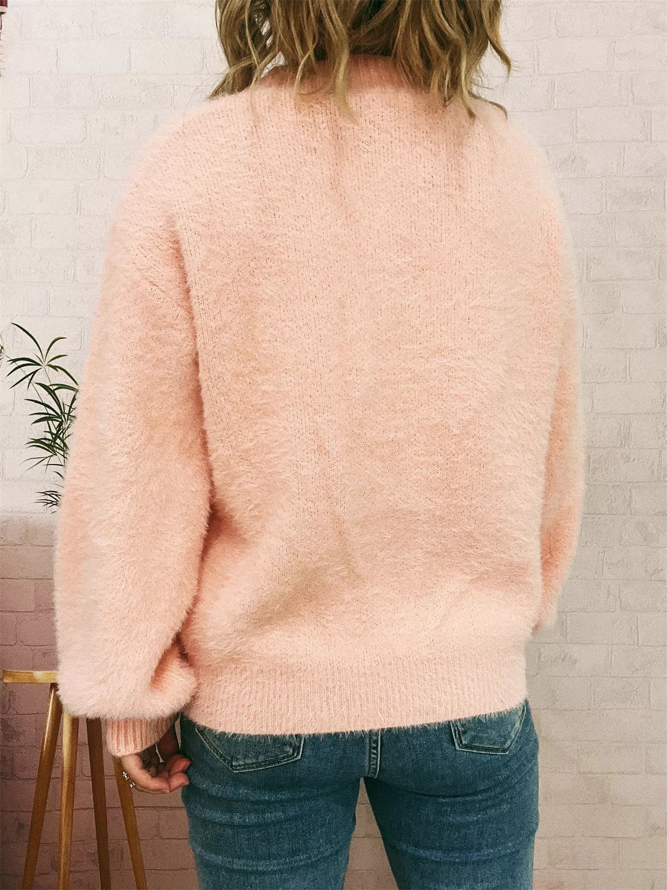 Fuzzy Button-Up Long Sleeve Cardigan OutfitFlow
