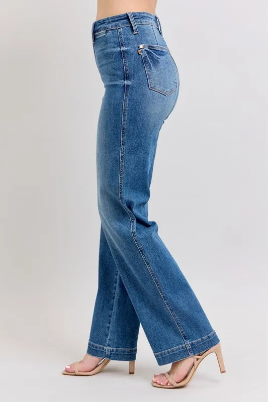 Judy Blue Full Size High Waist Contrast Thread Straight Plus Size OutfitFlow