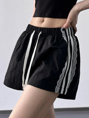 Side Stripe Drawstring Shorts Black OutfitFlow