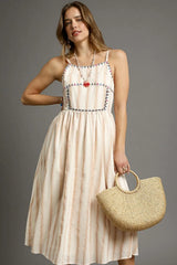 Umgee Striped Colorful Embroidered Trim Cami Dress OutfitFlow