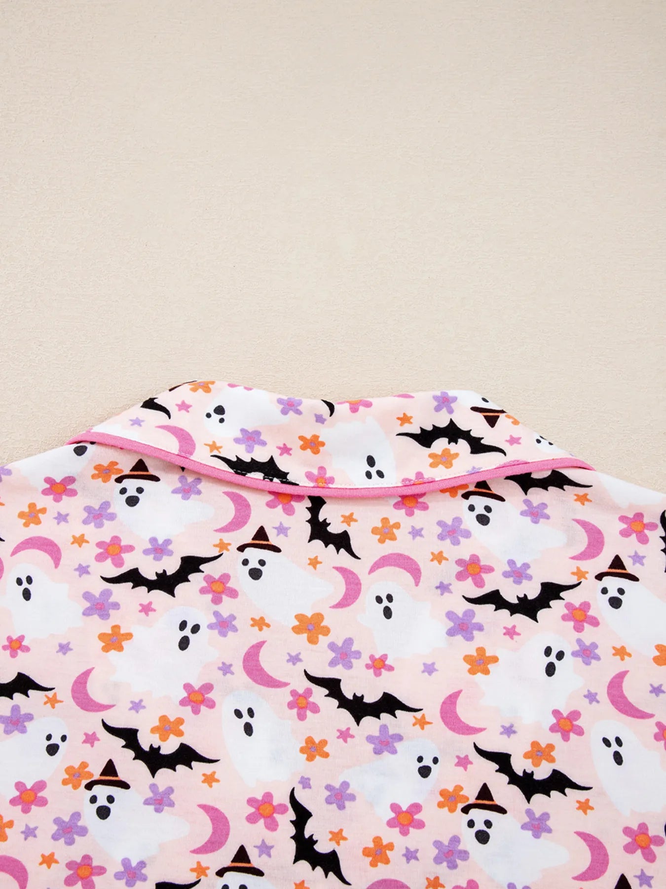 Halloween Ghost Print Button Up Top and Pants Lounge Set OutfitFlow
