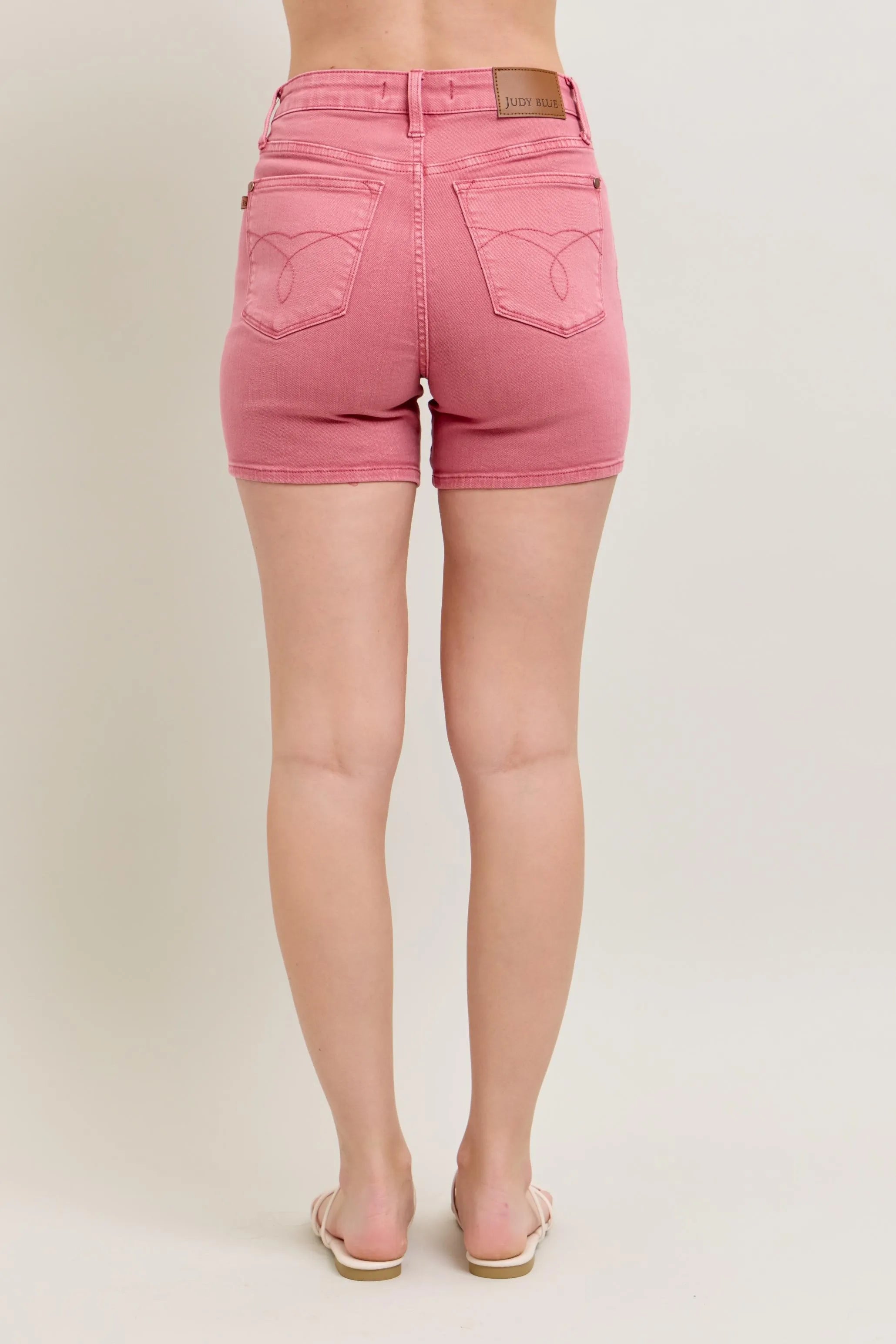 Judy Blue Pink Back Pkt Embroidery Shorts OutfitFlow