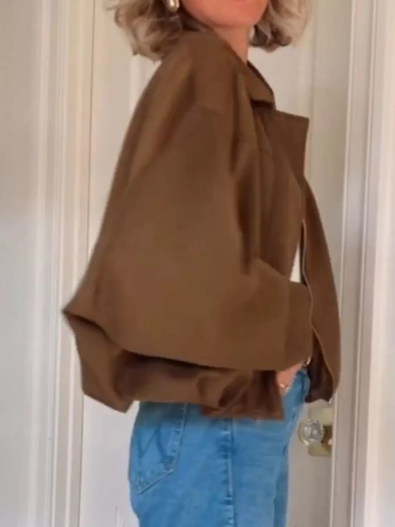 Zip Up Dropped Shoulder Suede Jacket OutfitFlow