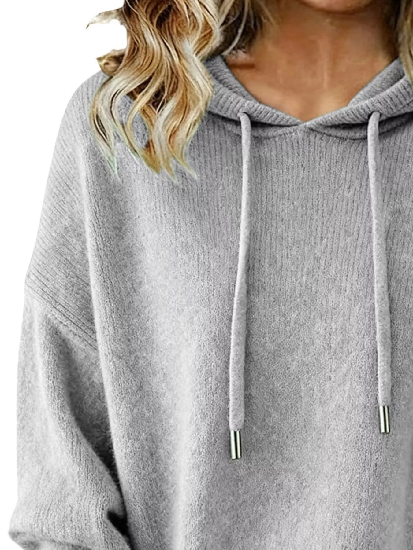 Drawstring Long Sleeve Hooded Sweater Trendsi