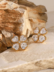Stainless Steel Zircon Lucky Clover Earrings OutfitFlow