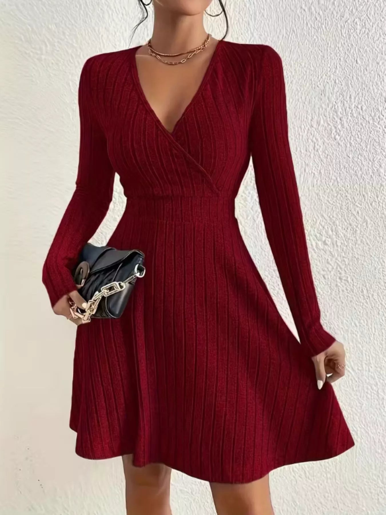 Ribbed Knit Wrap Mini Dress OutfitFlow