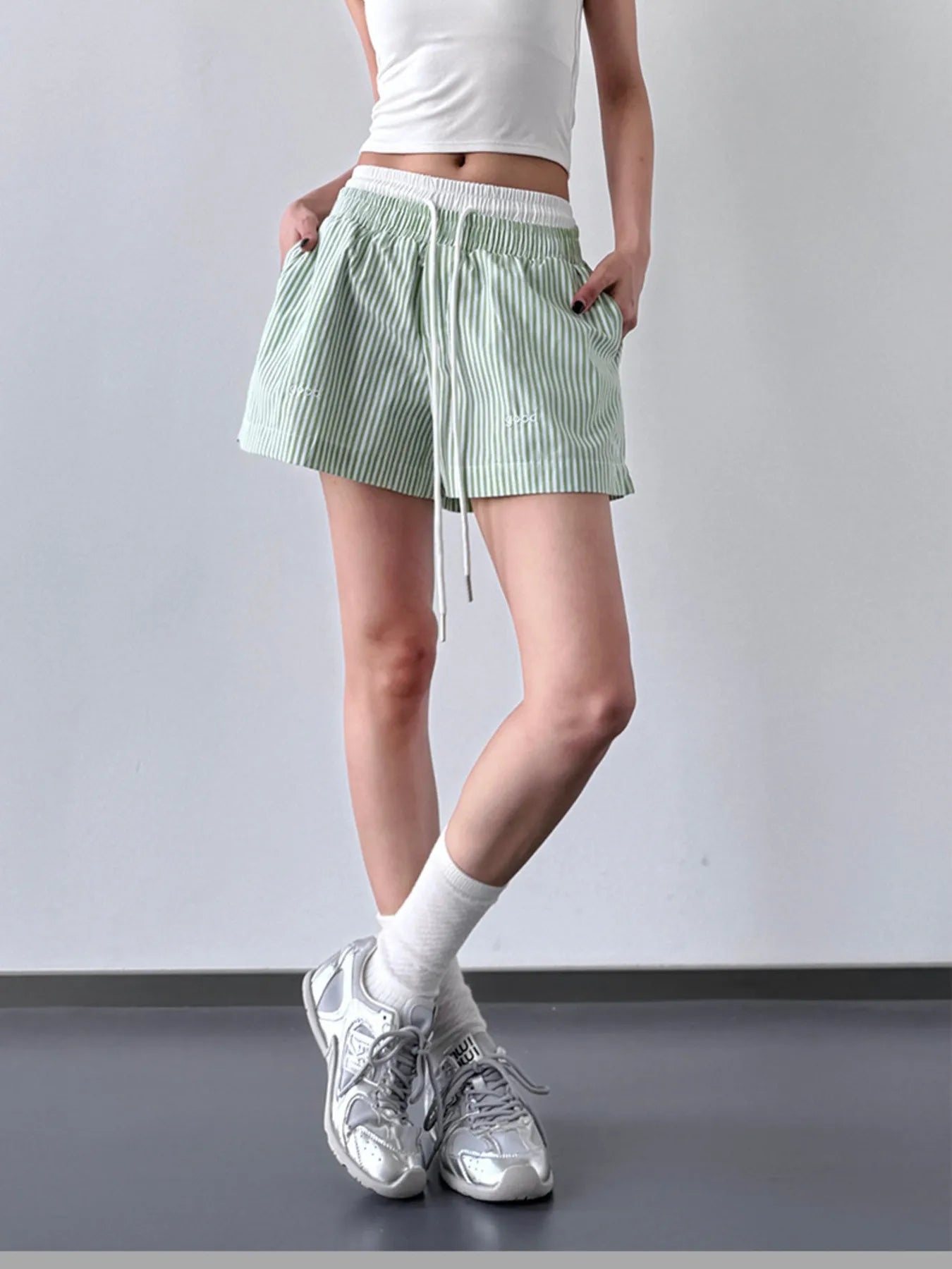 Striped Drawstring Waist Casual Shorts OutfitFlow