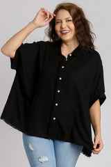 Umgee Full Size Linen Blend Button Down Shirt Plus Size OutfitFlow